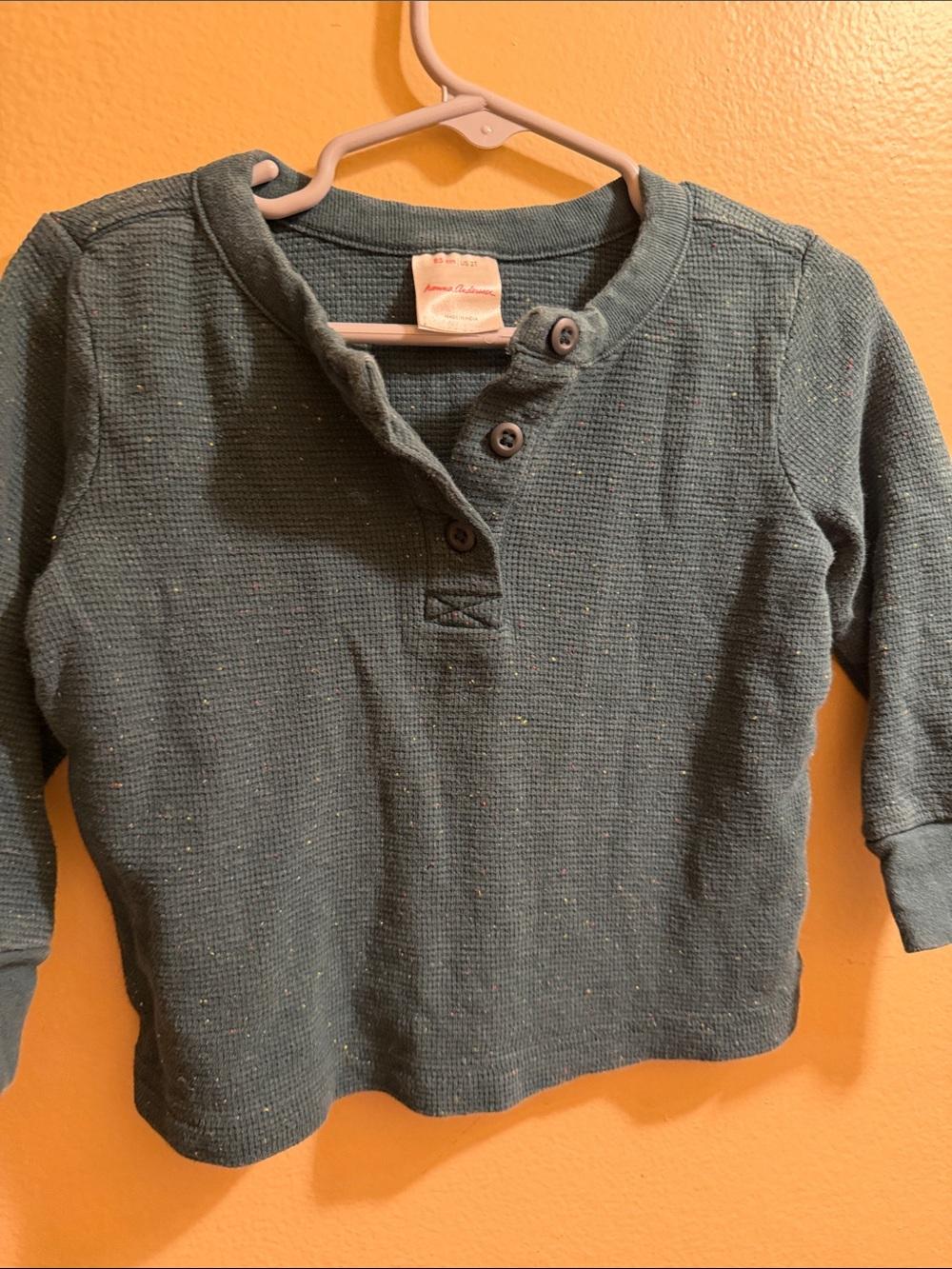 Kids Long Sleeve Henley Shirt in Teal with Button Placket